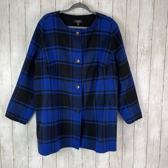 Talbots Sz 2XP Blue Black Tartan Plaid Reversible Double-Faced Wool Jack… - Picture 1 of 9
